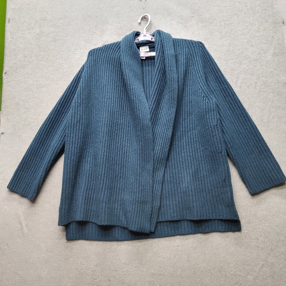 Lewit Women Sweater 1 Blue Wool Cashmere Long Sleeve Open Front Shawl‎ Collar